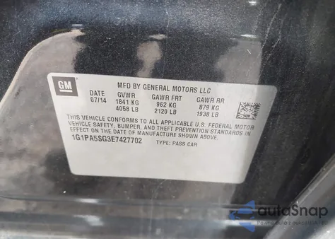 2014 Chevrolet Cruze Ls Auto from USA, damaged, VIN 1G1PA5SG3E7427702